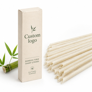 Custom Logo Compostable Bamboo Fiber Sharp Straws Biodegradable Angled Tip Straight Drinking Straw for Boba Tea Cafe Takeaway - Product Image 1