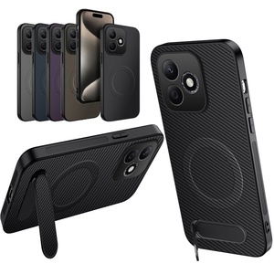 Funda Trasera Magnética de <span class=keywords><strong>Fibra</strong></span> de Carbono con Textura de Cuero y Soporte para Honor <span class=keywords><strong>600</strong></span> Lite 5G, Funda de Carga Inalámbrica - Product Image 1