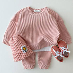 Conjunto de 2 Piezas para Bebés Recién Nacidos, Primavera-Otoño, Suéter de Algodón con Textura de Waffle de Manga Larga Personalizado + Pantalones para Niños y Niñas - Product Image 5