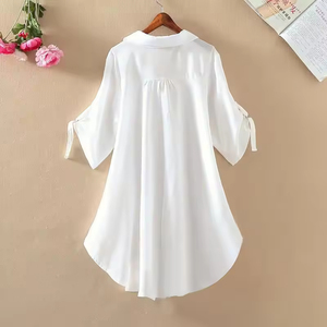 Vente en gros, mode printemps-été, chemise de couleur unie pour femmes coréennes, vêtements décontractés une pièce, vêtements amples à demi-manches, chemisiers pour femmes - Product Image 4