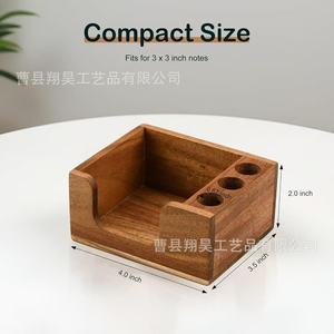<b>Wooden</b> Memo Box With Pen Holder Square <b>Desk</b> Organizer For Notes And Pens - Product Image 3