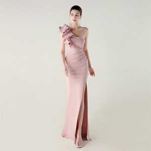 33669 #   Vestido de Noche Sexy con Abertura Alta, Diseño de Onda, Satén Brillante, Un Hombro Descubierto, <span class=keywords><strong>para</strong></span> Cena, Fiesta, Boda, Redes Sociales - Product Image 5