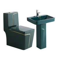 Or couleur ligne salle de bain piédestal bassin lavage S piège une pièce bleu toilette eau placard Wc ensemble