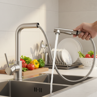 Robinet de cuisine moderne personnalisé en acier inoxydable à poignée unique, avec valve thermostatique, noyau en céramique, finition chromée, montage sur plan, douchette extractible