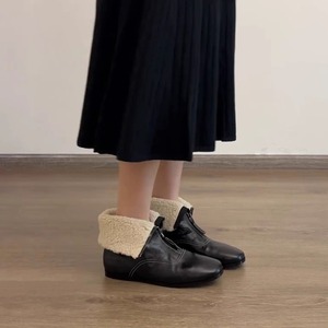 Botines de invierno retro de piel de oveja para mujer, forrados de vellón, convertibles, con cremallera frontal, punta cuadrada, tacón grueso, suaves y versátiles, a la moda. - Product Image 3