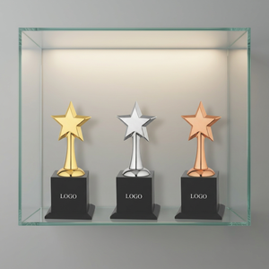 Premium POOJA <b>GIFT</b> CORPORATION Model 719 Star Trophy Polished Elegant Finish Die Casting Metal Portable Engraving Ready for - Product Image 1