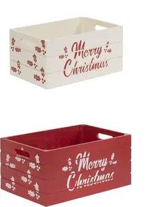 Juego de 2 Organizadores de cajas de almacenamiento de Feliz Navidad de madera anidados decorativos