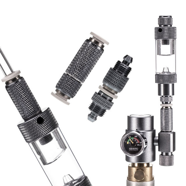 AQUAPRO Metal Cylinder CO2 Aquarium System Check Valve Adapter with Inline Hose for Diffuser Atomizer