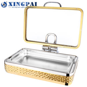 XINGPAI ชุดเครื่องอุ่น<span class=keywords><strong>อาหาร</strong></span>สเตนเลสสตีล,ทรงสี่เหลี่ยมผืนผ้าสีทองสำหรับโรงแรมระดับห้าดาวพร้อมฝาแก้วมองเห็นได้ - Product Image 6