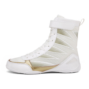 Boxing Shoes High Top Velcro Closure Breathable Fitness Combat Training White K006 - Product Image 5