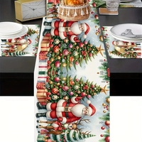 Ensemble de chemins de table de Noël, motif à carreaux rouges Père Noël et rennes, décoration de table de salle à manger pour salon et cuisine