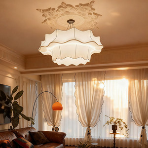 New Chinese <b>Style</b> Fabric Chandelier 60cm 80cm 100cm 120cm Led Light Round White Single <b>Head</b> For Living Room Restaurant Hotel - Product Image 1