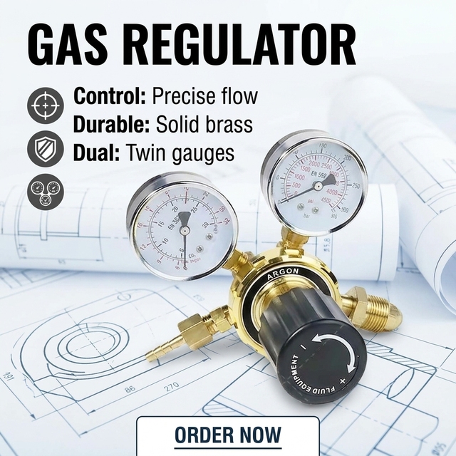 Brass Double Gauge Pressure Regulator for Argon Helium Propane Acetylene Gases Flow 30 M3/h