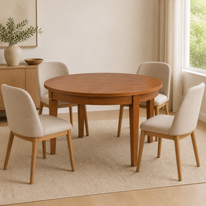 Table à manger ronde réglable en chêne massif au design moderne pour la maison et l'hôtellerie, mobilier de salle à manger - Product Image 2