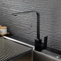 Robinet d'évier de cuisine carré noir mat en acier inoxydable SUS304, mitigeur chaud/froid rotatif à 360 degrés à levier unique