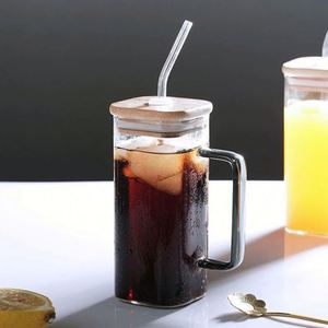Vasos de Vidrio con Tapas de Bambú y Pajitas de Vidrio, Vasos de Vidrio en Forma de Lata de 14 oz, Vasos para Café Helado, Vasos para Cerveza - Product Image 6