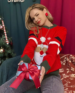 Suéter <span class=keywords><strong>navideño</strong></span> de punto rojo personalizado para <span class=keywords><strong>mujer</strong></span>, divertido y feo, de <span class=keywords><strong>cuello</strong></span> redondo, para invierno, suministro del fabricante - Product Image 1