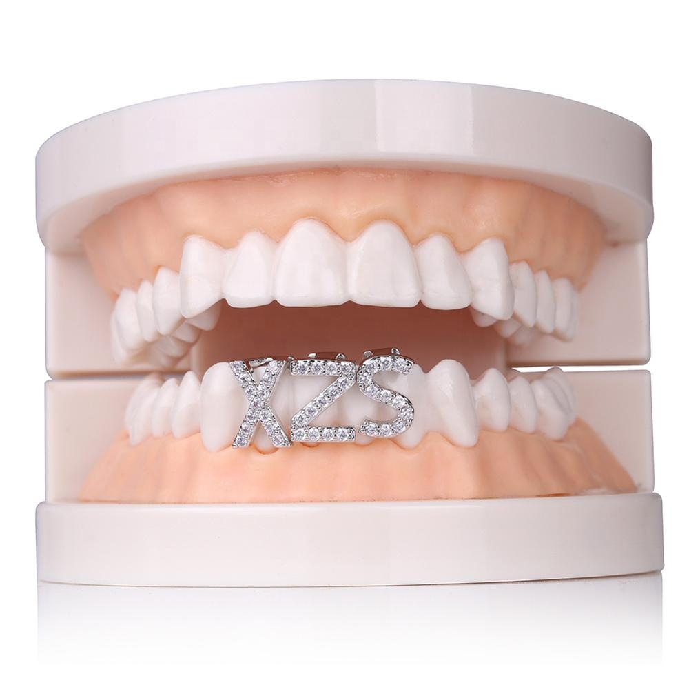 New HipHop 26 Letters Silver Teeth Grillz All Iced Out Micro Pave CZ Teeth  Grills Braces With Silicone for Christmas Gift Unisex, image size:1000x1000