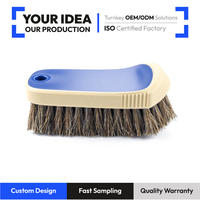 Brosse à poils mélangés bicolore LB-007 - Manche ivoire/bleu, poils naturels mixtes, pour l'entretien des chaussures/du cuir/de l'intérieur des voitures