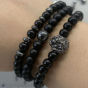 Gran oferta, pulsera con mancuernas de piedra de Lava volcánica negra Natural, joyería, pulseras de cuentas negras mate para Unisex - Product Image 2