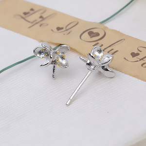 Accessoires DIY pour femmes, boucles d'oreilles en argent S925, version coréenne, 7-10 perles, support creux, or, produit semi-fini - Product Image 4