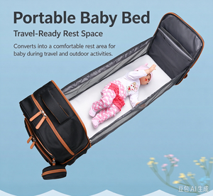 Foldable Baby <b>Bed</b> Diaper Backpack, Water Resistant Mommy Bag with Detachable Insulated Bottle <b>Pocket</b> - Product Image 4