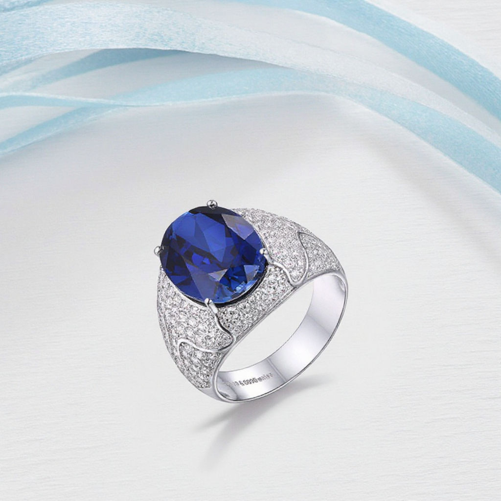 Keiyue Men anillos de piedra preciosa de zafiro azul natural con