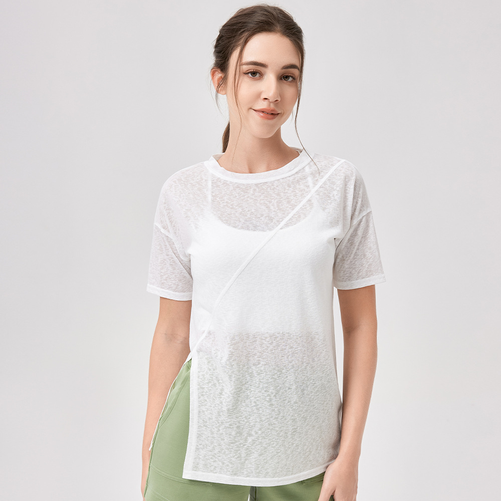 Yoga Blouse Women's Loose Breathable Solid Simple Polyester/Rayon Running Sports Top T-shirt Light Fitness Pilates Training