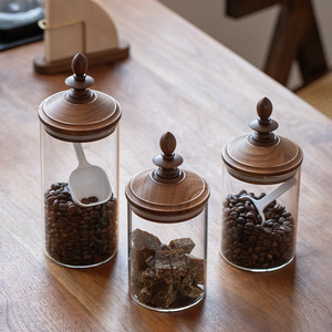 Cổ Điển Nhật Bản Phong Cách Lưu Trữ Lọ Thủy Tinh Borosilicate Cao Với Nắp Bằng Gỗ Cho Trà Và Cà Phê Nhà Bếp Sử Dụng - Product Image 2