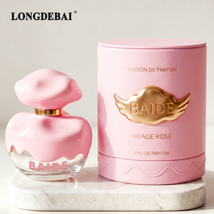 Botella de Perfume de Vidrio Recargable Vacía de 80 ml, Color Rosa, de Alta Calidad, Premium y Lujosa, con Forma de Nube Única, con Caja de Embalaje Cilíndrica Rosa - Product Image 1