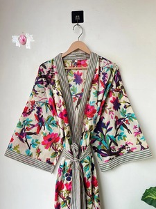 Bird Print Kimono Block Print Cotton Kimono Women's Cotton Robe <b>Bridesmaid</b> Robe Nightwear Gown Gift For Her Soft Handmade Kimono - Product Image 3