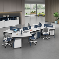 Ensemble de bureau moderne modulaire commercial avec table d'ordinateur et chaises, poste de travail pour 4 personnes, cloison de séparation, table pour le personnel