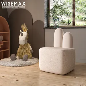WISEMAX 가구 거실 현대 단 하나 소파 직물 아이를 위한 백색 토끼 의자 높은 뒤 여가 악센트 라운지용 의자