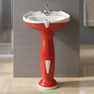 อ่างล้างหน้าเซรามิกสีแดงดินเผาแบบอินเดียพร้อมฐานรองเต็มรูปแบบสไตล์หินอ่อนสำหรับห้องน้ำ - Product Image 1