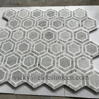 Mosaïque hexagonale en marbre blanc, mosaïque en pierre et acier inoxydable pour murs et sols de salle de bain