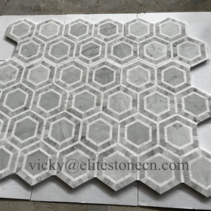 Mosaïque hexagonale en marbre blanc, mosaïque en pierre et acier inoxydable pour murs et sols de salle de bain - Product Image 3