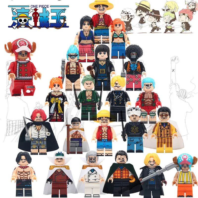 Bloques de construcción de dibujos animados para niños, juguete de piezas de bloque de One Piece, Luffy, Nico, Robin, Franky, Law, Sabo, Shanks, Nami, Ace Brook, regalos de Navidad para niños
