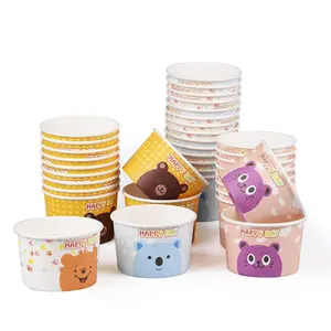 Eco Disposable Food Grade Packaging Biodegradable Yogurt Paper Bowl Ice Cream Cup Cute Friendly 4 6 8 12 Oz Craft Paper CMYK