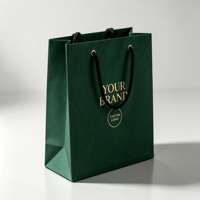 Sacs cadeaux de luxe personnalisés avec logo, en papier vert mat laminé, avec dorure à chaud, réutilisables, imperméables et écologiques