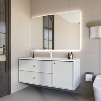Ensemble de meuble-lavabo de salle de bain en aluminium nid d'abeille style crème, lavabo de salle de bain personnalisé avec évier intégré en pierre frittée thermoformée