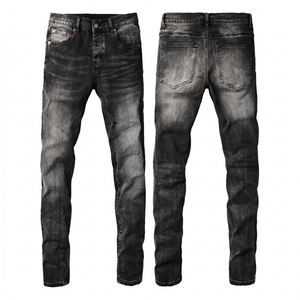 Jeans en denim noir déchiré pour homme, coupe skinny, effet éclaboussures de peinture, style streetwear, vente en gros, jeans de haute qualité - Product Image 1