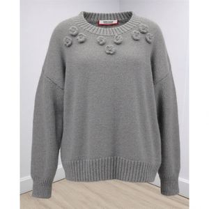 Suéter Cálido Gris 2026, Jersey de Punto Hecho a Mano con Flores de Perlas Bordadas, Cuello Redondo, Ropa de Punto para Mujer, Suéteres Bordados - Product Image 1
