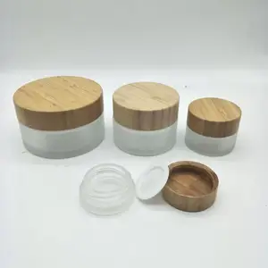 Tarros cosméticos de vidrio esmerilado con bambú Li, contenedores personalizados de 2022 ml, 2oz, 8oz, 100g, muestra de color verde mate, prémium, novedad de 200