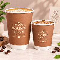 Gobelets à café jetables en papier kraft personnalisés avec logo imprimé, double paroi, anti-fuite, vente en gros