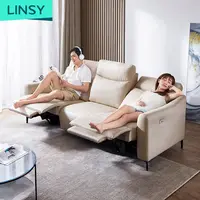 Linsy Power โซฟาปรับนอนได้3ที่นั่ง,ผ้าคลุมโซฟาปรับเอนได้หนังสีดำทันสมัยโซฟาเอนได้ S056