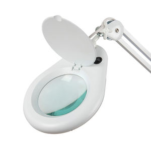 Lampe loupe à bras articulé en métal à triple section avec lentille optique circulaire, contrôle de gradation intégré et bouton de luminosité réglable - Product Image 2