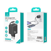 USAMS adaptor colokan rumah, Multi 2 port Gan 30w pengisian Super cepat Travel Home Plug Adapter Usb Tipe C pengisi daya kabel dapat ditarik 2024