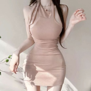 Nuovo Abito Aderente Sexy con Scollo all'Americana e Lacci in Pizzo, Stile Coreano - Product Image 1