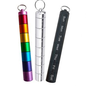 Weekly Pill Organizer <b>Aluminum</b> Holder 7 Day Small <b>Container</b> Metal Case for Travel (colorful Silver Black) - Product Image 1