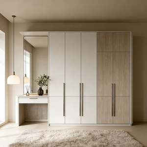 Balom Custom Cream Style <b>Wardrobe</b> With Built in Vanity Light Color Cabinet and Minimalist Design - Product Image 1